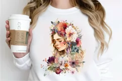 Watercolor Floral Boho Girl PNG Clipart Product Image 2