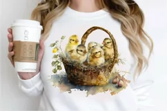 Watercolor Chicks in a Basket PNG Clipart Product Image 2