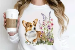 Watercolor Cute Corgi and Flowers PNG Clipart Product Image 2
