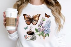 Watercolor Spring Coffee Butterfly PNG Clipart Product Image 2