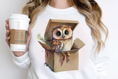 Watercolor Cute Owl Girl in Gift Box PNG Clipart Product Image 2
