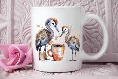 Watercolor Cute Cranes with a Cup PNG Clipart Product Image 2