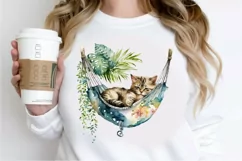 Watercolor Cute Cat in a Hammock PNG Clipart Product Image 2