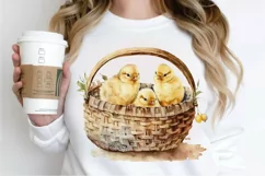 Watercolor Chicks in a Basket PNG Clipart Product Image 2