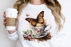 Watercolor Spring Coffee Butterfly PNG Clipart Product Image 2