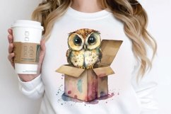 Watercolor Cute Owl Girl in Gift Box PNG Clipart Product Image 2