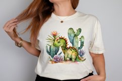 Watercolor Cute Dinosaur and Cactus PNG Clipart Product Image 2