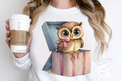 Watercolor Cute Owl Girl in Gift Box PNG Clipart Product Image 2