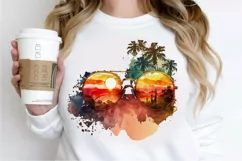 Watercolor Vintage Sunglasses Sunset PNG Clipart Product Image 2