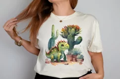Watercolor Cute Dinosaur and Cactus PNG Clipart Product Image 2