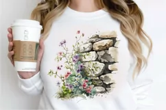 Watercolor Floral Stone Wall PNG Clipart Product Image 2