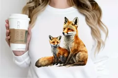Watercolor Mom and Baby Fox PNG Clipart Product Image 2