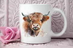 Watercolor Cute Highland Cow PNG Clipart Product Image 2