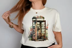 Watercolor Vintage Public Telephone Booth PNG Clipart Product Image 2