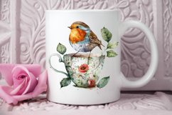 Watercolor Cute European Robin with a Cup PNG Clipart Product Image 2