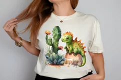 Watercolor Cute Dinosaur and Cactus PNG Clipart Product Image 2
