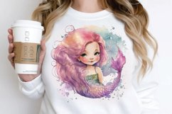 Watercolor Cute Pink Mermaid PNG Clipart Product Image 2
