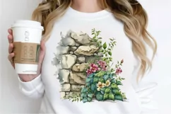Watercolor Floral Stone Wall PNG Clipart Product Image 2