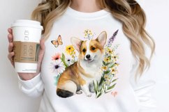 Watercolor Cute Corgi and Flowers PNG Clipart Product Image 2