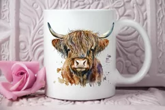 Watercolor Cute Highland Cow PNG Clipart Product Image 2