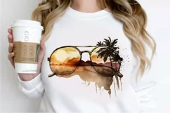 Watercolor Vintage Sunglasses Sunset PNG Clipart Product Image 2