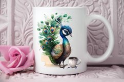 Watercolor Cute Indian Peafowl with a Cup PNG Clipart Product Image 2