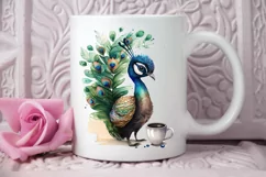 Watercolor Cute Indian Peafowl with a Cup PNG Clipart Product Image 2
