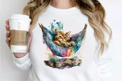 Watercolor Cute Cat in a Hammock PNG Clipart Product Image 2
