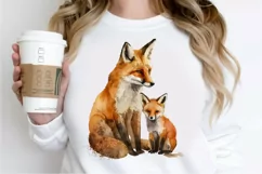 Watercolor Mom and Baby Fox PNG Clipart Product Image 2