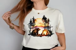Watercolor Bear Camping at Sunset PNG Clipart Product Image 2