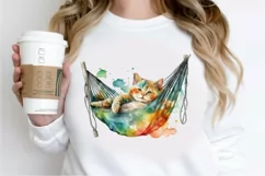 Watercolor Cute Cat in a Hammock PNG Clipart Product Image 2