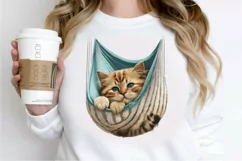 Watercolor Cute Cat in a Hammock PNG Clipart Product Image 2