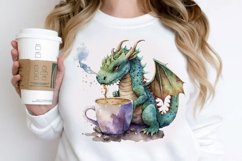 Watercolor Cute Dragon Drinking Coffee PNG Clipart Product Image 2