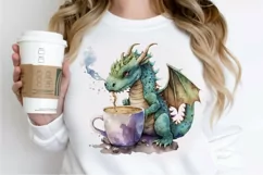 Watercolor Cute Dragon Drinking Coffee PNG Clipart Product Image 2