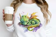 Watercolor Cute Baby Dragon Sleeping PNG Clipart Product Image 2