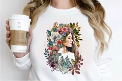 Watercolor Floral Boho Girl PNG Clipart Product Image 2