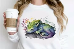 Watercolor Cute Baby Dragon Sleeping PNG Clipart Product Image 2