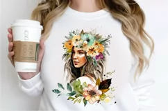 Watercolor Floral Boho Girl PNG Clipart Product Image 2