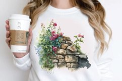 Watercolor Floral Stone Wall PNG Clipart Product Image 2