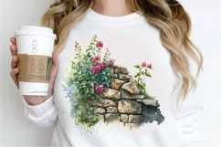 Watercolor Floral Stone Wall PNG Clipart Product Image 2
