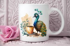Watercolor Cute Indian Peafowl with a Cup PNG Clipart Product Image 2
