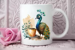 Watercolor Cute Indian Peafowl with a Cup PNG Clipart Product Image 2