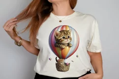 Watercolor Cute Kitten with Air Balloon PNG Clipart Product Image 2