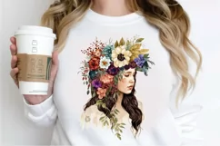 Watercolor Floral Boho Girl PNG Clipart Product Image 2