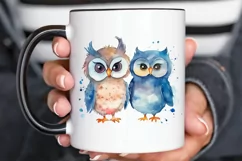 Watercolor Cute Couple Owl PNG Clipart Product Image 2