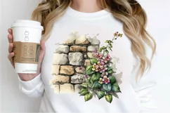Watercolor Floral Stone Wall PNG Clipart Product Image 2
