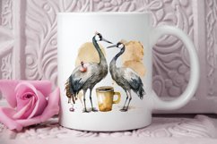Watercolor Cute Cranes with a Cup PNG Clipart Product Image 2