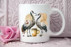 Watercolor Cute Cranes with a Cup PNG Clipart Product Image 2