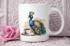 Watercolor Cute Indian Peafowl with a Cup PNG Clipart Product Image 2
