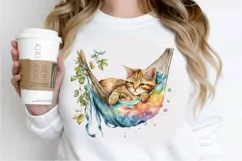 Watercolor Cute Cat in a Hammock PNG Clipart Product Image 2